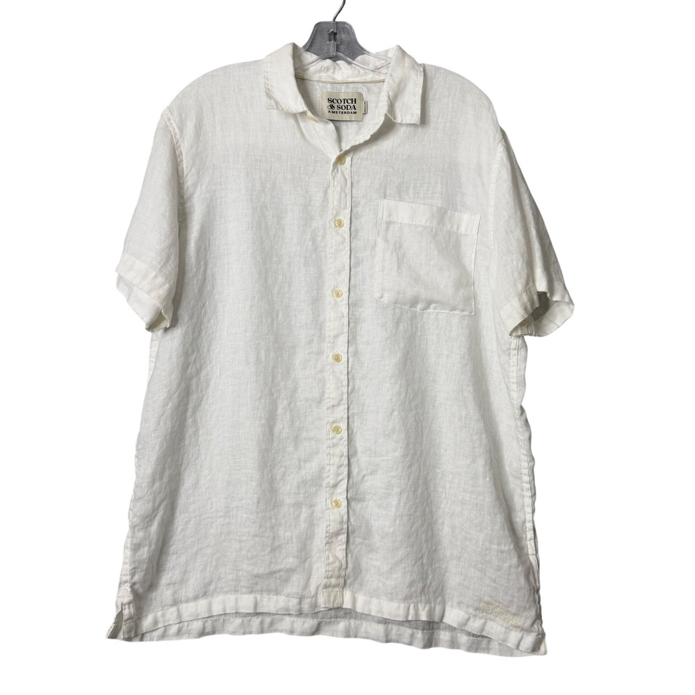 Scotch & Soda 100% Linen Shirt Mens XL White Regular Fit Beach Coastal Preppy